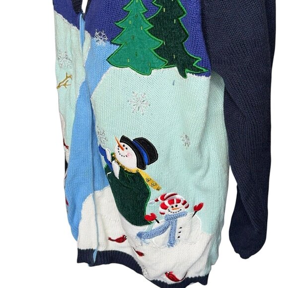 Quacker Factory Cardigan Sweater Snowman Christmas Tree Holiday Winter Theme Lg - Picture 5 of 16